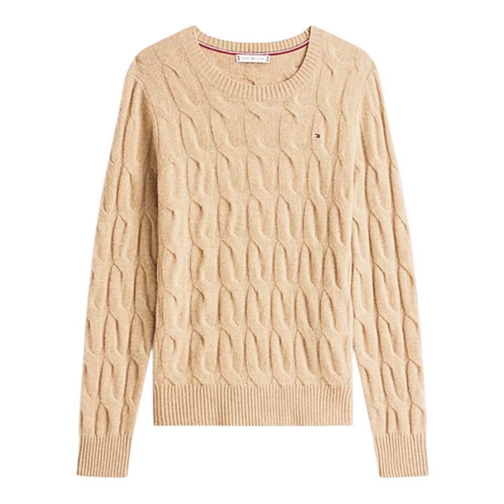 TOMMY HILFIGER</br>Tommy Hilfiger WW0WW43586-ADM Γυναικείο Πουλόβερ Μπεζ Soft Wool Cable C-nk