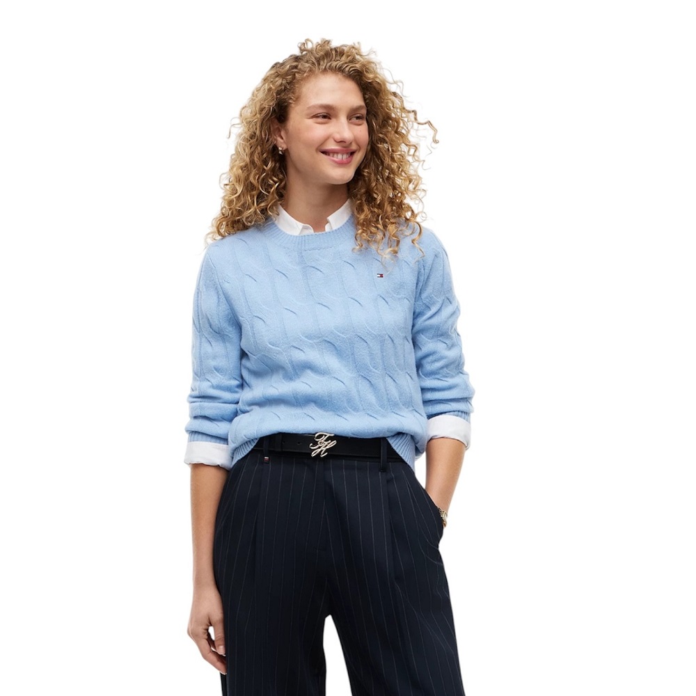 TOMMY HILFIGER</br>Tommy Hilfiger Soft Wool Cable C-nk WW0WW43586-C13 Γυναικείο Πουλόβερ Γαλαζιο TOMMY HILFIGER</br>Tommy Hilfiger Soft Wool Cable C-nk WW0WW43586-C13 Γυναικείο Πουλόβερ Γαλαζιο