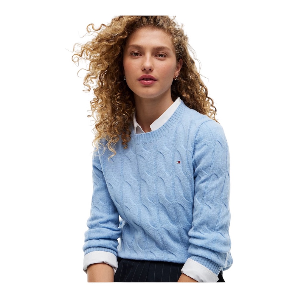 TOMMY HILFIGER</br>Tommy Hilfiger Soft Wool Cable C-nk WW0WW43586-C13 Γυναικείο Πουλόβερ Γαλαζιο TOMMY HILFIGER</br>Tommy Hilfiger Soft Wool Cable C-nk WW0WW43586-C13 Γυναικείο Πουλόβερ Γαλαζιο
