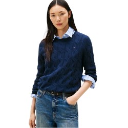 TOMMY HILFIGER</br>Tommy Hilfiger WW0WW43586-C1G Γυναικείο Πουλόβερ Μπλε Soft Wool Cable C-nk