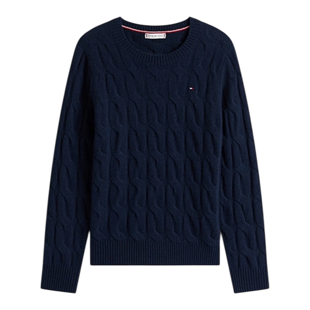 TOMMY HILFIGER</br>Tommy Hilfiger WW0WW43586-C1G Γυναικείο Πουλόβερ Μπλε Soft Wool Cable C-nk TOMMY HILFIGER</br>Tommy Hilfiger WW0WW43586-C1G Γυναικείο Πουλόβερ Μπλε Soft Wool Cable C-nk