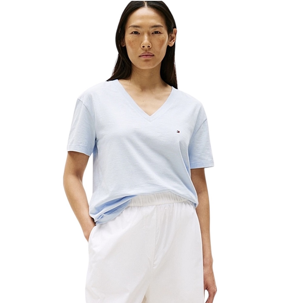 TOMMY HILFIGER</br>Γυναικεία Μπλούζα Σιέλ Slub Crop V-nk Ss WW0WW43901-C10 Tommy Hilfiger TOMMY HILFIGER</br>Γυναικεία Μπλούζα Σιέλ Slub Crop V-nk Ss WW0WW43901-C10 Tommy Hilfiger