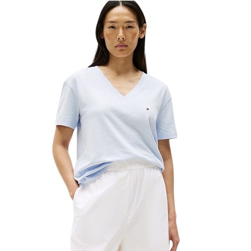 Γυναικεία Μπλούζα Σιέλ Slub Crop V-nk Ss WW0WW43901-C10 Tommy Hilfiger Γυναικεία Μπλούζα Σιέλ Slub Crop V-nk Ss WW0WW43901-C10 Tommy Hilfiger