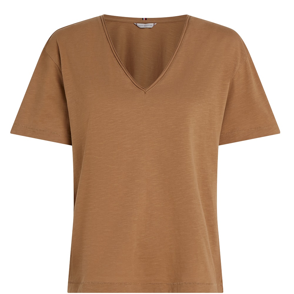 TOMMY HILFIGER</br>Γυναικεία Μπλούζα Κάμελ Slub Crop V-nk Ss WW0WW43901-RBC Tommy Hilfiger TOMMY HILFIGER</br>Γυναικεία Μπλούζα Κάμελ Slub Crop V-nk Ss WW0WW43901-RBC Tommy Hilfiger