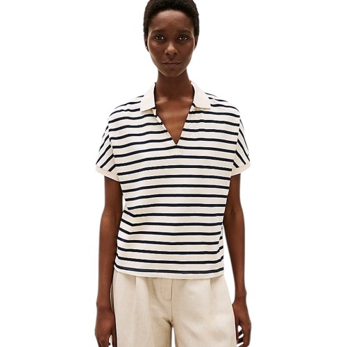 Γυναικεία Μπλούζα Εκρού/Μπλε Lyosell Open-nk Relaxed Polo Ss WW0WW44512-0FC Tommy Hilfiger