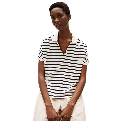 Γυναικεία Μπλούζα Εκρού/Μπλε Lyosell Open-nk Relaxed Polo Ss WW0WW44512-0FC Tommy Hilfiger