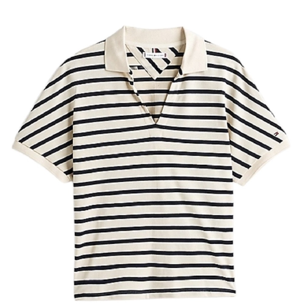 TOMMY HILFIGER</br>Γυναικεία Μπλούζα Εκρού/Μπλε Lyosell Open-nk Relaxed Polo Ss WW0WW44512-0FC Tommy Hilfiger TOMMY HILFIGER</br>Γυναικεία Μπλούζα Εκρού/Μπλε Lyosell Open-nk Relaxed Polo Ss WW0WW44512-0FC Tommy Hilfiger