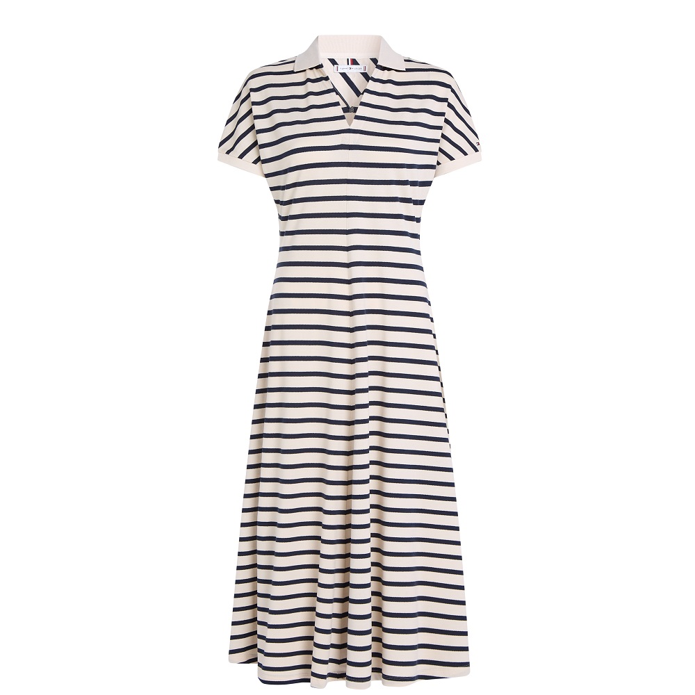 TOMMY HILFIGER</br>Γυναικείο Φόρεμα Εκρού/Μπλε Lyocell Open-nk Midi Dress WW0WW44514-0FC Tommy Hilfiger TOMMY HILFIGER</br>Γυναικείο Φόρεμα Εκρού/Μπλε Lyocell Open-nk Midi Dress WW0WW44514-0FC Tommy Hilfiger