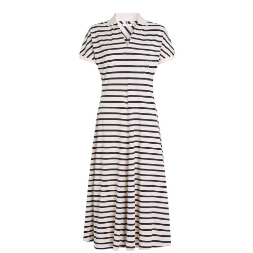Γυναικείο Φόρεμα Εκρού/Μπλε Lyocell Open-nk Midi Dress WW0WW44514-0FC Tommy Hilfiger