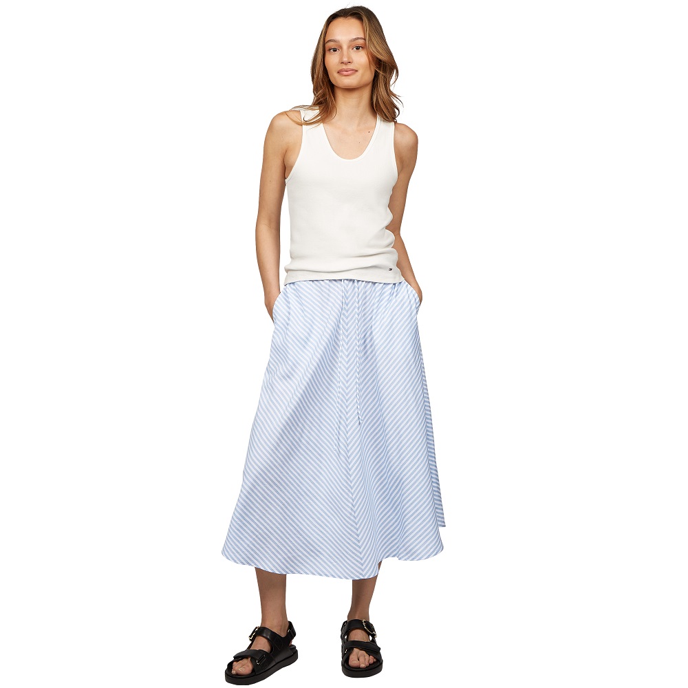 TOMMY HILFIGER</br>Γυναικεία Φούστα Λευκό/Γαλάζιο Crinkle Viscose Mix Midi Skirt WW0WW44549-OFF Tommy Hilfiger TOMMY HILFIGER</br>Γυναικεία Φούστα Λευκό/Γαλάζιο Crinkle Viscose Mix Midi Skirt WW0WW44549-OFF Tommy Hilfiger