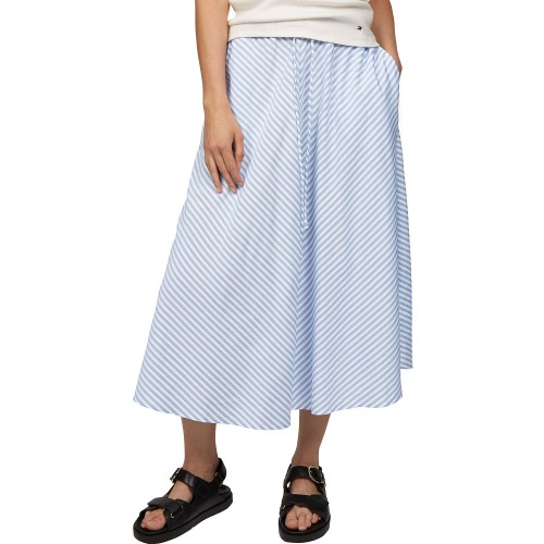 Γυναικεία Φούστα Λευκό/Γαλάζιο Crinkle Viscose Mix Midi Skirt WW0WW44549-OFF Tommy Hilfiger
