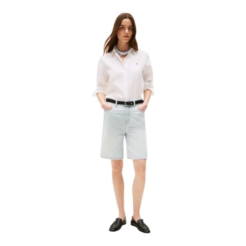 Tommy Hilfiger WW0WW44679-YCF Γυναικείο Πουκάμισο Λευκό Ess Linen Shirt