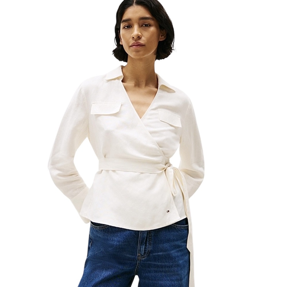 TOMMY HILFIGER</br>Γυναικεία Μπλούζα Εκρού Textured Linen Wrap WW0WW44697-Z00 Tommy Hilfiger TOMMY HILFIGER</br>Γυναικεία Μπλούζα Εκρού Textured Linen Wrap WW0WW44697-Z00 Tommy Hilfiger