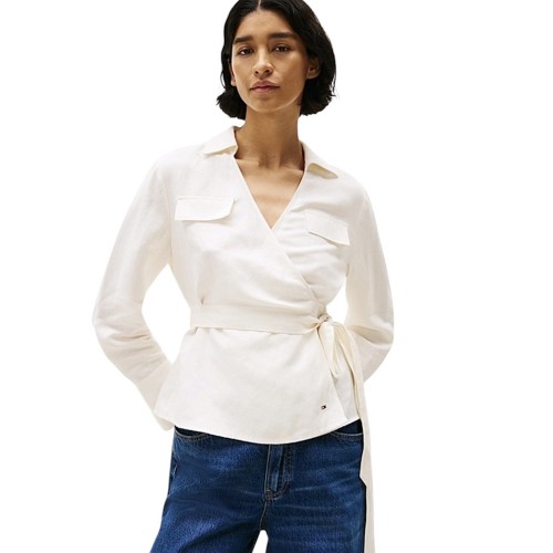 Γυναικεία Μπλούζα Εκρού Textured Linen Wrap WW0WW44697-Z00 Tommy Hilfiger Γυναικεία Μπλούζα Εκρού Textured Linen Wrap WW0WW44697-Z00 Tommy Hilfiger
