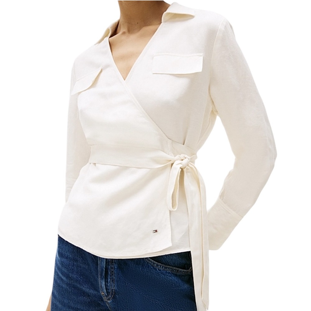 TOMMY HILFIGER</br>Γυναικεία Μπλούζα Εκρού Textured Linen Wrap WW0WW44697-Z00 Tommy Hilfiger TOMMY HILFIGER</br>Γυναικεία Μπλούζα Εκρού Textured Linen Wrap WW0WW44697-Z00 Tommy Hilfiger