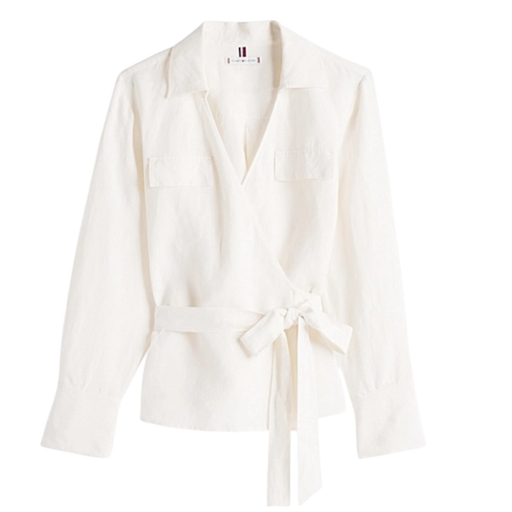 TOMMY HILFIGER</br>Γυναικεία Μπλούζα Εκρού Textured Linen Wrap WW0WW44697-Z00 Tommy Hilfiger TOMMY HILFIGER</br>Γυναικεία Μπλούζα Εκρού Textured Linen Wrap WW0WW44697-Z00 Tommy Hilfiger
