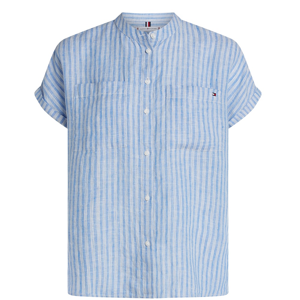 TOMMY HILFIGER</br>Γυναικείο Πουκάμισο Γαλάζιο Relaxed Fit Short Sleeve Linen Blouse WW0WW44715-0ΒΒ Tommy Hilfiger TOMMY HILFIGER</br>Γυναικείο Πουκάμισο Γαλάζιο Relaxed Fit Short Sleeve Linen Blouse WW0WW44715-0ΒΒ Tommy Hilfiger
