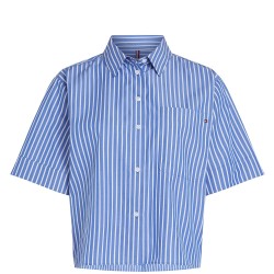 Γυναικείο Πουκάμισο Γαλάζιο/Λευκό Poplin Boxy Short S/s Shirt WW0WW44717-0YA Tommy Hilfiger