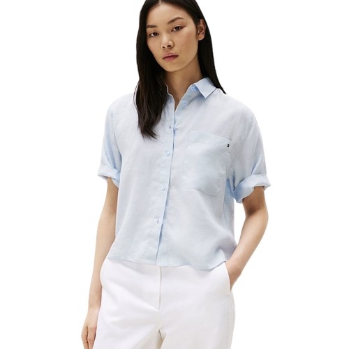 Γυναικείο Πουκάμισο Σιέλ Relaxed Fit Short Sleeve Linen Shirt WW0WW44720-C10 Tommy Hilfiger Γυναικείο Πουκάμισο Σιέλ Relaxed Fit Short Sleeve Linen Shirt WW0WW44720-C10 Tommy Hilfiger