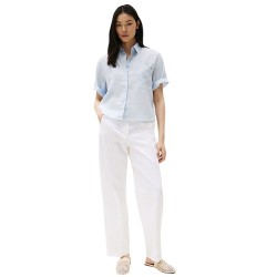 Γυναικείο Πουκάμισο Σιέλ Relaxed Fit Short Sleeve Linen Shirt WW0WW44720-C10 Tommy Hilfiger