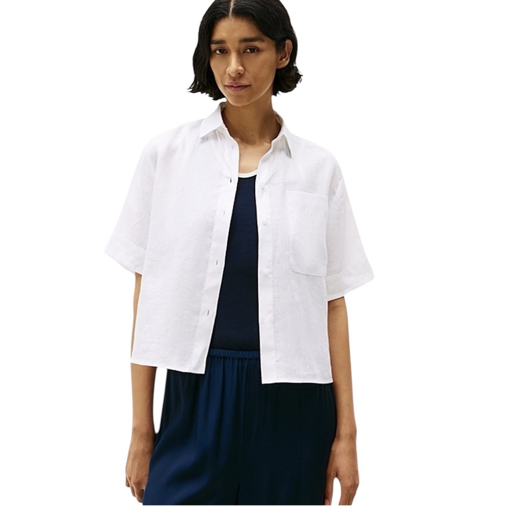 TOMMY HILFIGER</br>Γυναικείο Πουκάμισο Λευκό Relaxed Fit Short Sleeve Linen Shirt WW0WW44720-YCF Tommy Hilfiger TOMMY HILFIGER</br>Γυναικείο Πουκάμισο Λευκό Relaxed Fit Short Sleeve Linen Shirt WW0WW44720-YCF Tommy Hilfiger