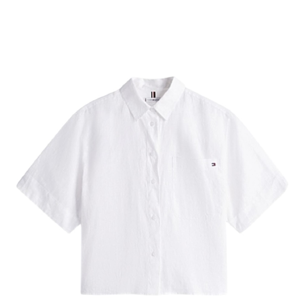 TOMMY HILFIGER</br>Γυναικείο Πουκάμισο Λευκό Relaxed Fit Short Sleeve Linen Shirt WW0WW44720-YCF Tommy Hilfiger TOMMY HILFIGER</br>Γυναικείο Πουκάμισο Λευκό Relaxed Fit Short Sleeve Linen Shirt WW0WW44720-YCF Tommy Hilfiger