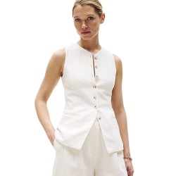 Γυναικείο Γιλέκο Εκρού Linen Mix Slim Waistcoast Top WW0WW44752-Z00 Tommy Hilfiger