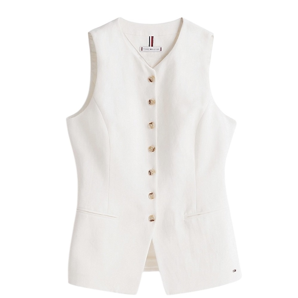 TOMMY HILFIGER</br>Γυναικείο Γιλέκο Εκρού Linen Mix Slim Waistcoast Top WW0WW44752-Z00 Tommy Hilfiger TOMMY HILFIGER</br>Γυναικείο Γιλέκο Εκρού Linen Mix Slim Waistcoast Top WW0WW44752-Z00 Tommy Hilfiger