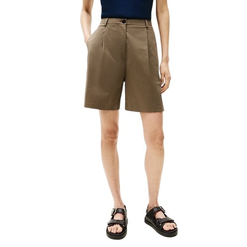 Tommy Hilfiger WW0WW44764-GW9 Γυναικεία Βερμούδα Καφέ Light Co Pleated Short