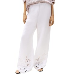 Γυναικείο Παντελόνι Λευκό Broderie Anglaise Linen WW0WW44782-YCF Tommy Hilfiger