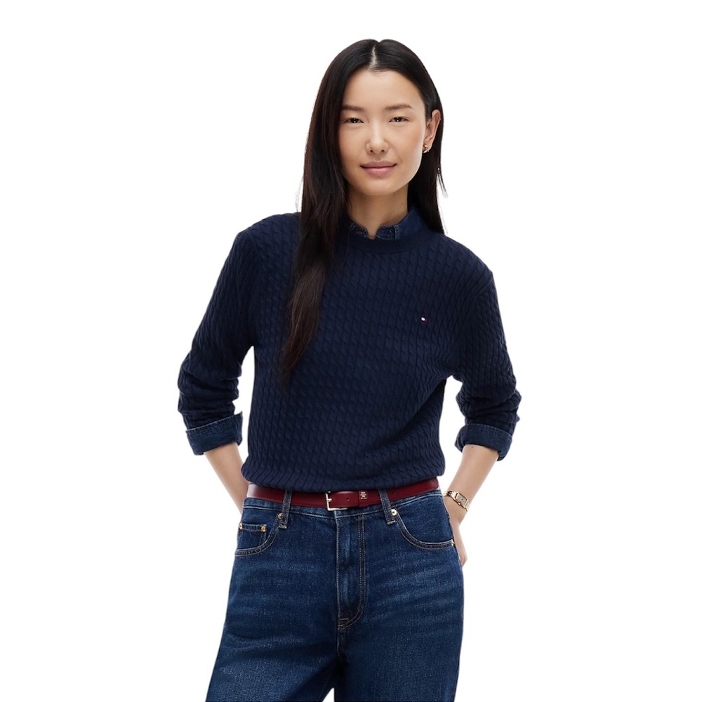 TOMMY HILFIGER</br>Tommy Hilfiger Co Cable C-nk Ls Sweater WW0WW44993-C1G Γυναικείο Πουλόβερ Μπλε TOMMY HILFIGER</br>Tommy Hilfiger Co Cable C-nk Ls Sweater WW0WW44993-C1G Γυναικείο Πουλόβερ Μπλε