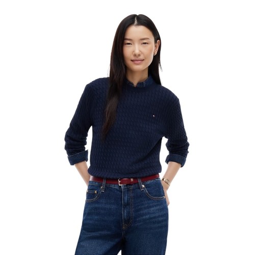 Tommy Hilfiger Co Cable C-nk Ls Sweater WW0WW44993-C1G Γυναικείο Πουλόβερ Μπλε