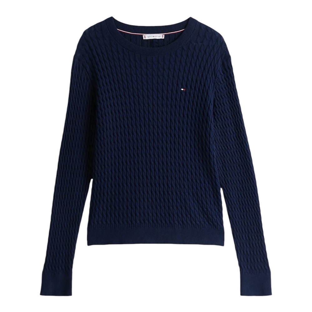 TOMMY HILFIGER</br>Tommy Hilfiger Co Cable C-nk Ls Sweater WW0WW44993-C1G Γυναικείο Πουλόβερ Μπλε TOMMY HILFIGER</br>Tommy Hilfiger Co Cable C-nk Ls Sweater WW0WW44993-C1G Γυναικείο Πουλόβερ Μπλε