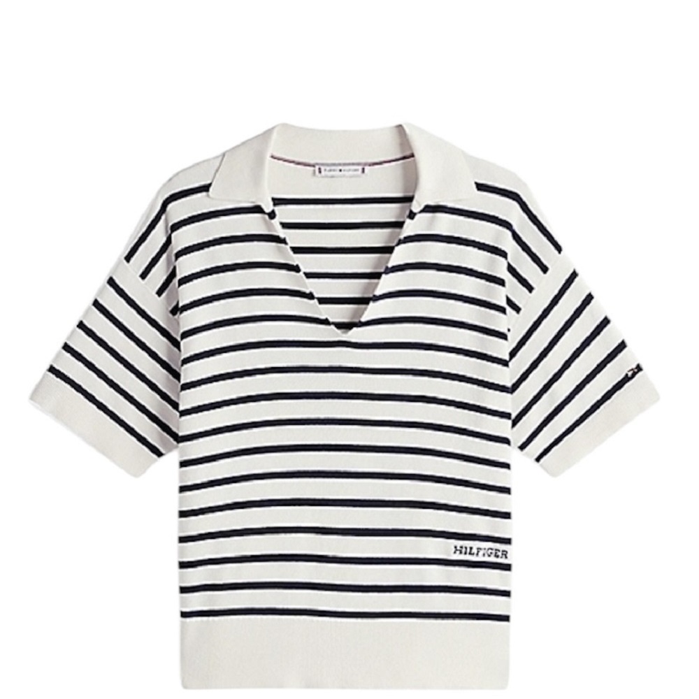 TOMMY HILFIGER</br>Γυναικείο Πουλόβερ Πόλο Εκρού/Μπλε WW0WW45400-0FB Tommy HIlfiger TOMMY HILFIGER</br>Γυναικείο Πουλόβερ Πόλο Εκρού/Μπλε WW0WW45400-0FB Tommy HIlfiger