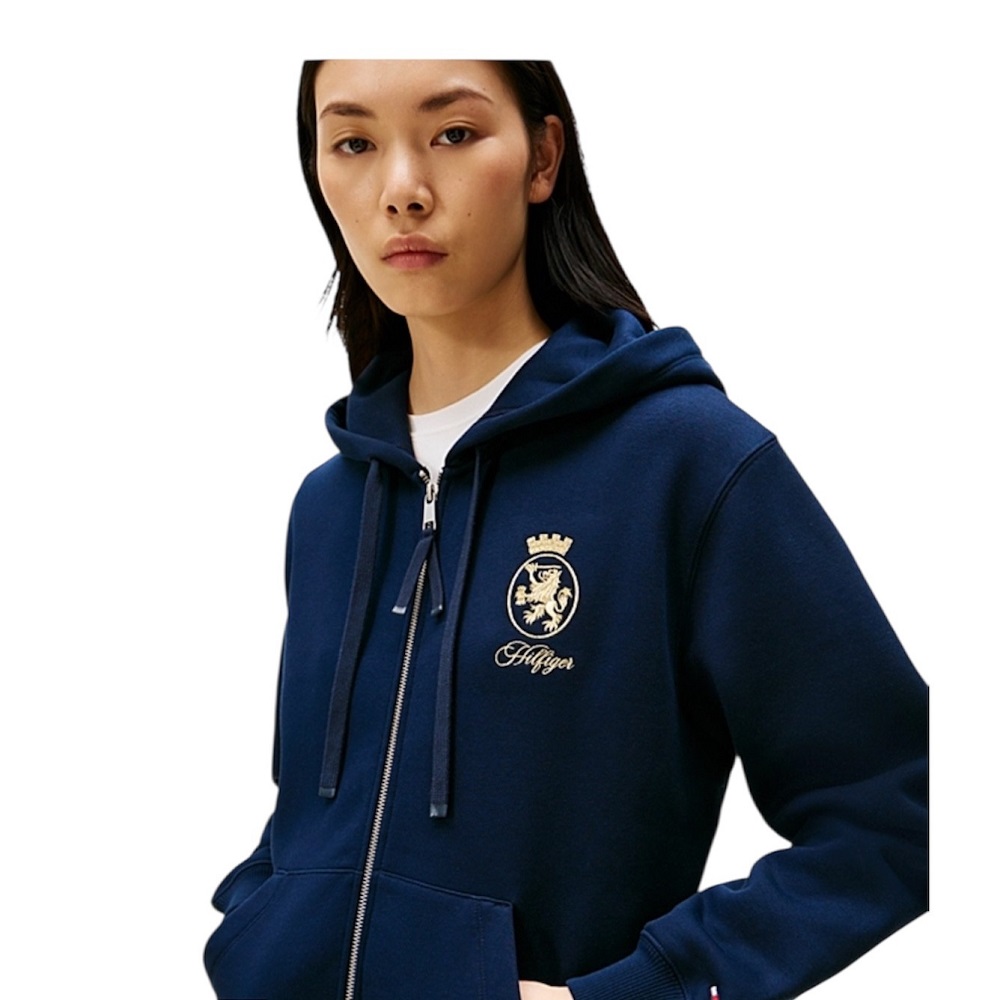 TOMMY HILFIGER</br>Tommy Hilfiger WW0WW46126-C1G Γυναικεία Ζακέτα Μπλε Gold Crest Terry Zip Through