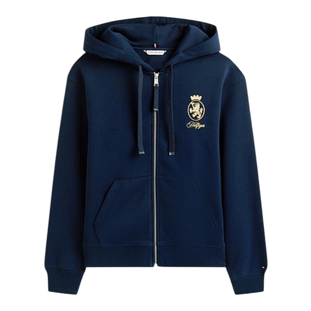 TOMMY HILFIGER</br>Tommy Hilfiger WW0WW46126-C1G Γυναικεία Ζακέτα Μπλε Gold Crest Terry Zip Through