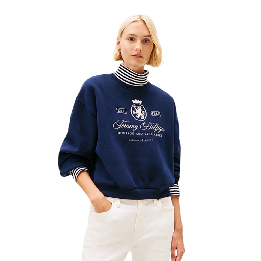 TOMMY HILFIGER</br>Tommy Hilfiger WW0WW46128-C1G Γυναικείο Φούτερ Μπλε Varsity Crest Fleece Sweatshirt