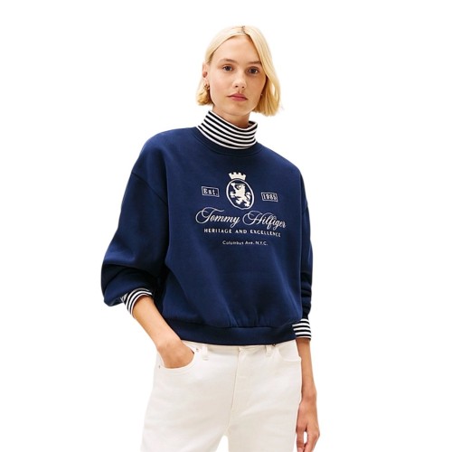 Tommy Hilfiger WW0WW46128-C1G Γυναικείο Φούτερ Μπλε Varsity Crest Fleece Sweatshirt Tommy Hilfiger WW0WW46128-C1G Γυναικείο Φούτερ Μπλε Varsity Crest Fleece Sweatshirt