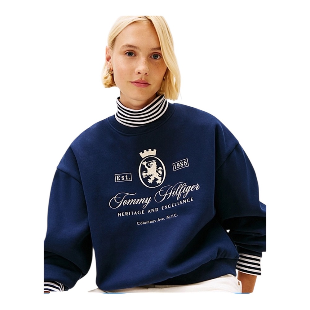 TOMMY HILFIGER</br>Tommy Hilfiger WW0WW46128-C1G Γυναικείο Φούτερ Μπλε Varsity Crest Fleece Sweatshirt