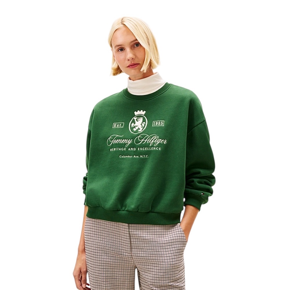 TOMMY HILFIGER</br>Tommy Hilfiger WW0WW46128-LZP Γυναικείο Φούτερ Πράσινο Varsity Crest Fleece Sweatshirt
