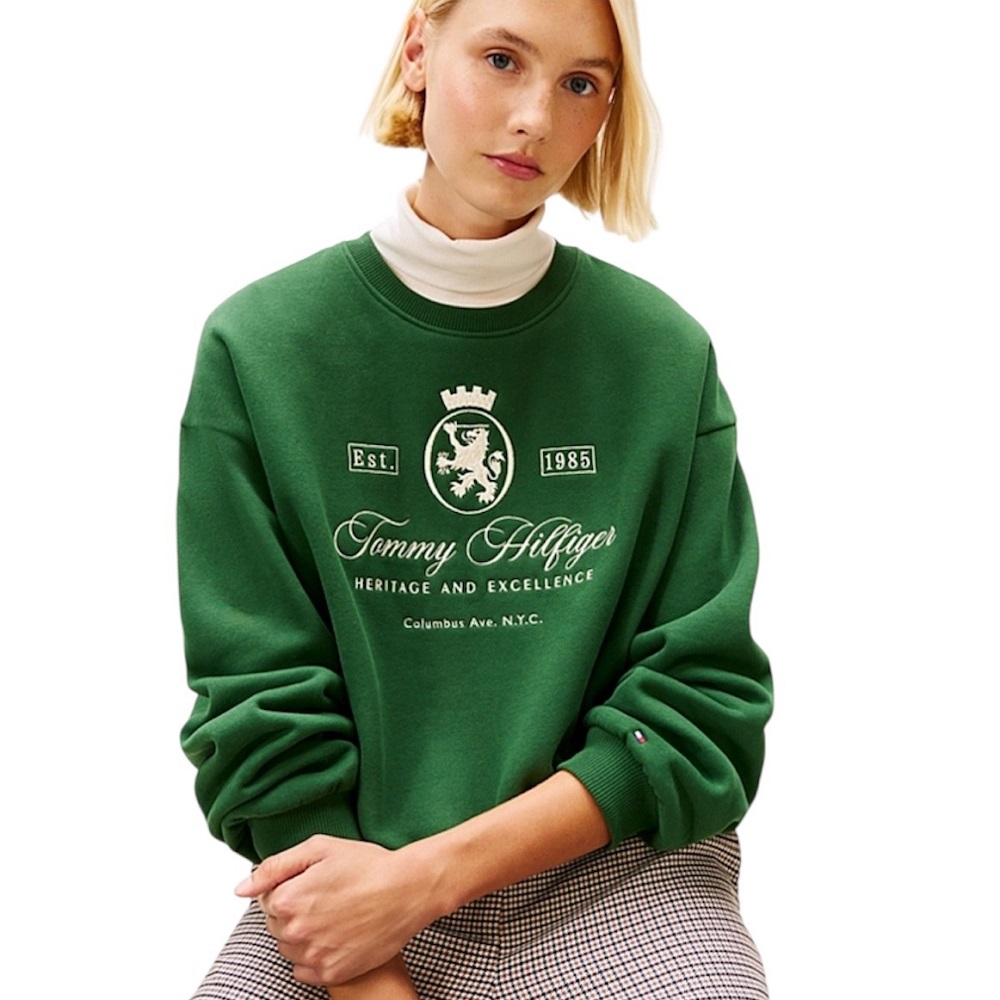 TOMMY HILFIGER</br>Tommy Hilfiger WW0WW46128-LZP Γυναικείο Φούτερ Πράσινο Varsity Crest Fleece Sweatshirt