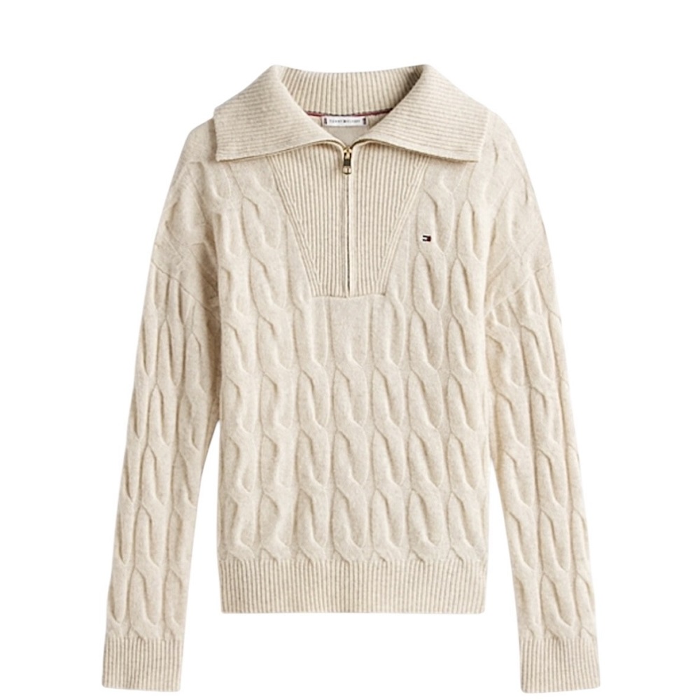 TOMMY HILFIGER</br>Γυναικείο Πουλόβερ Εκρού Soft Wool Cable 1/2 Zip Ls Swt WW0WW46425-ADK Tommy Hilfiger TOMMY HILFIGER</br>Γυναικείο Πουλόβερ Εκρού Soft Wool Cable 1/2 Zip Ls Swt WW0WW46425-ADK Tommy Hilfiger