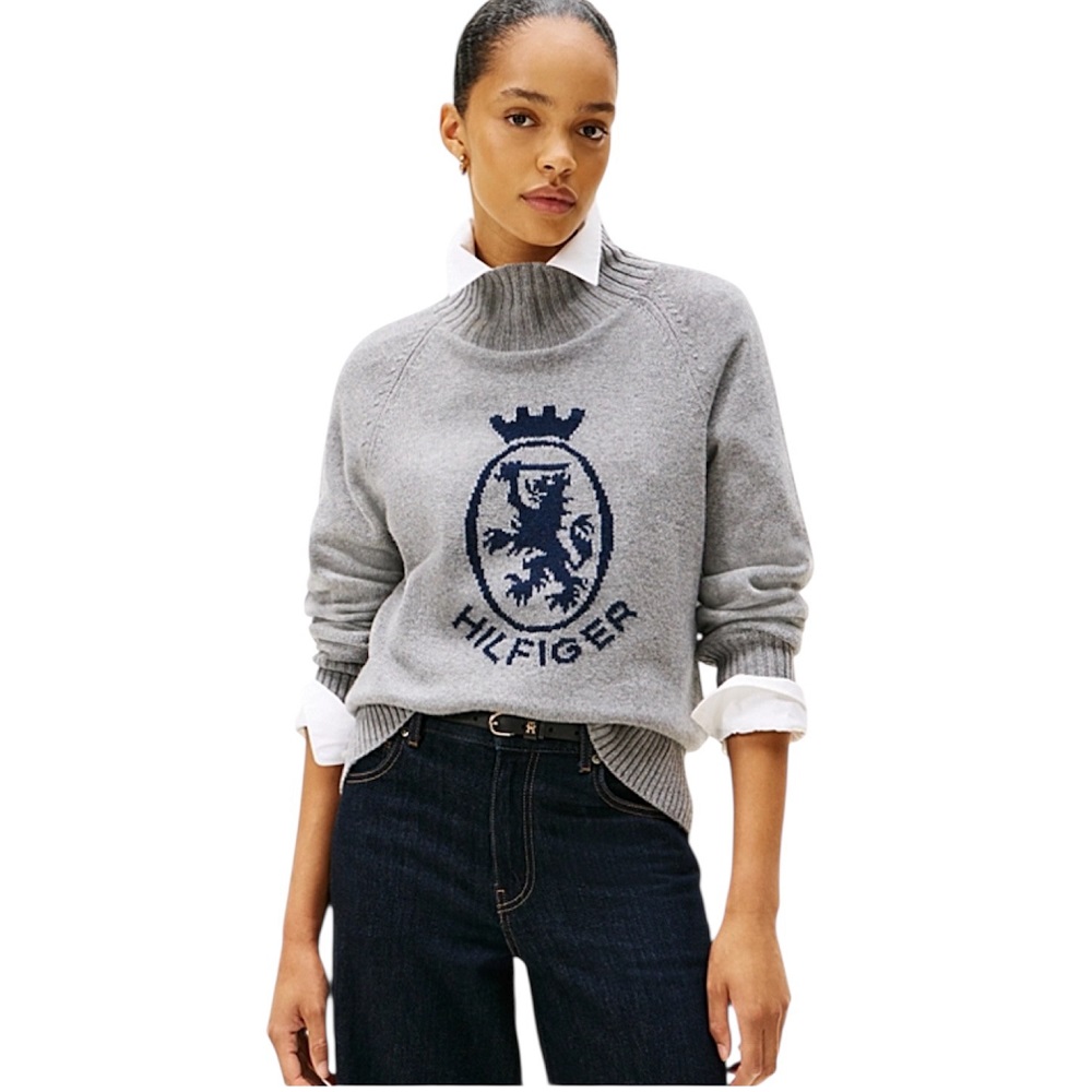 TOMMY HILFIGER</br>Tommy Hilfiger WW0WW46434-P03 Γυναικείο Πουλόβερ Γκρι Wool Blend Graphic Mock-nk TOMMY HILFIGER</br>Tommy Hilfiger WW0WW46434-P03 Γυναικείο Πουλόβερ Γκρι Wool Blend Graphic Mock-nk