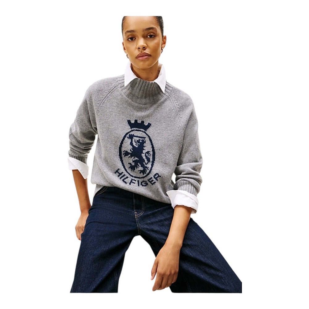 TOMMY HILFIGER</br>Tommy Hilfiger WW0WW46434-P03 Γυναικείο Πουλόβερ Γκρι Wool Blend Graphic Mock-nk TOMMY HILFIGER</br>Tommy Hilfiger WW0WW46434-P03 Γυναικείο Πουλόβερ Γκρι Wool Blend Graphic Mock-nk
