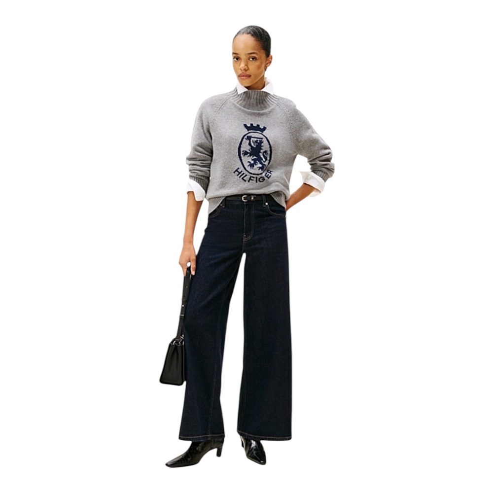TOMMY HILFIGER</br>Tommy Hilfiger WW0WW46434-P03 Γυναικείο Πουλόβερ Γκρι Wool Blend Graphic Mock-nk TOMMY HILFIGER</br>Tommy Hilfiger WW0WW46434-P03 Γυναικείο Πουλόβερ Γκρι Wool Blend Graphic Mock-nk