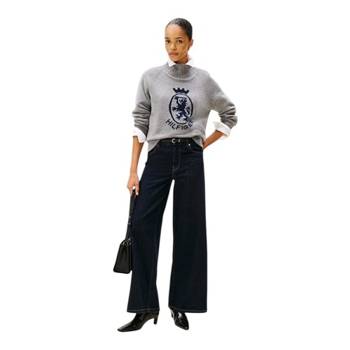 Tommy Hilfiger WW0WW46434-P03 Γυναικείο Πουλόβερ Γκρι Wool Blend Graphic Mock-nk Tommy Hilfiger WW0WW46434-P03 Γυναικείο Πουλόβερ Γκρι Wool Blend Graphic Mock-nk