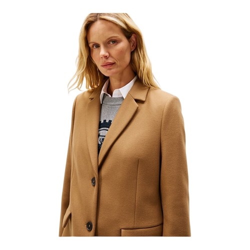 Tommy Hilfiger WW0WW46547-GWE Γυναικείο Παλτό Κάμελ Classic Sb Wool Reg Coat