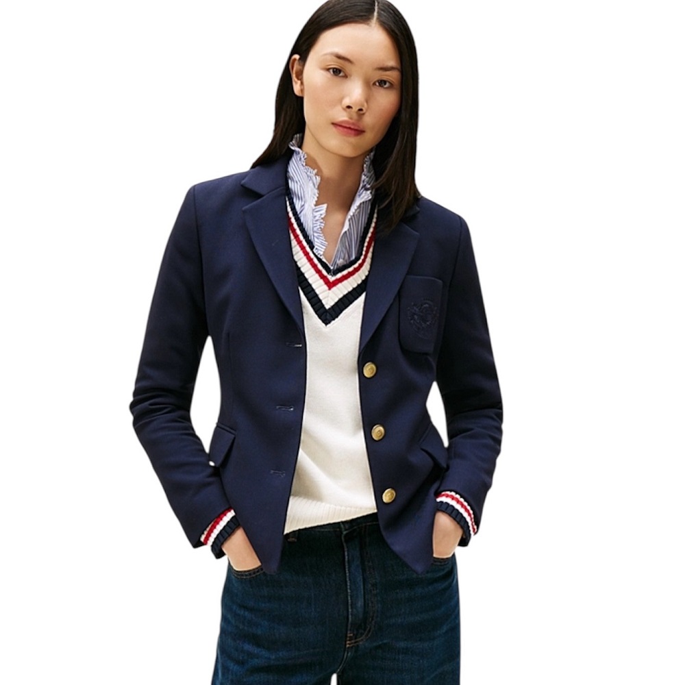 TOMMY HILFIGER</br>Tommy Hilfiger WW0WW46660-C1G Γυναικείο Σακάκι Μπλε Punto Tonal Crest Slim Blazer TOMMY HILFIGER</br>Tommy Hilfiger WW0WW46660-C1G Γυναικείο Σακάκι Μπλε Punto Tonal Crest Slim Blazer