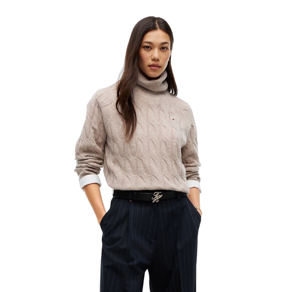 TOMMY HILFIGER</br>Tommy Hilfiger Soft Wool Cable Roll-Nk Ls Swt WW0WW46791-HH0 Γυναικείο Πουλόβερ Μπεζ TOMMY HILFIGER</br>Tommy Hilfiger Soft Wool Cable Roll-Nk Ls Swt WW0WW46791-HH0 Γυναικείο Πουλόβερ Μπεζ