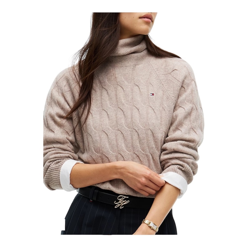 TOMMY HILFIGER</br>Tommy Hilfiger Soft Wool Cable Roll-Nk Ls Swt WW0WW46791-HH0 Γυναικείο Πουλόβερ Μπεζ TOMMY HILFIGER</br>Tommy Hilfiger Soft Wool Cable Roll-Nk Ls Swt WW0WW46791-HH0 Γυναικείο Πουλόβερ Μπεζ